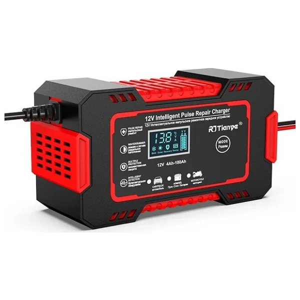 RJTianye 12V 6A Akıllı Araba Motosiklet LCD Ekran Araç Akü Onarım Hızlı Şarj Cihazı Islak Kuru Jel Kurşunasit
