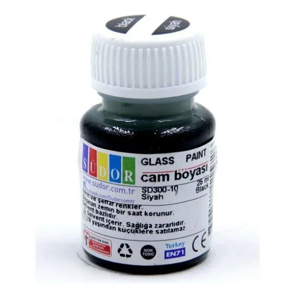 Südor Cam Boyası Su Bazlı 25 ML Siyah Plastik Şişe
