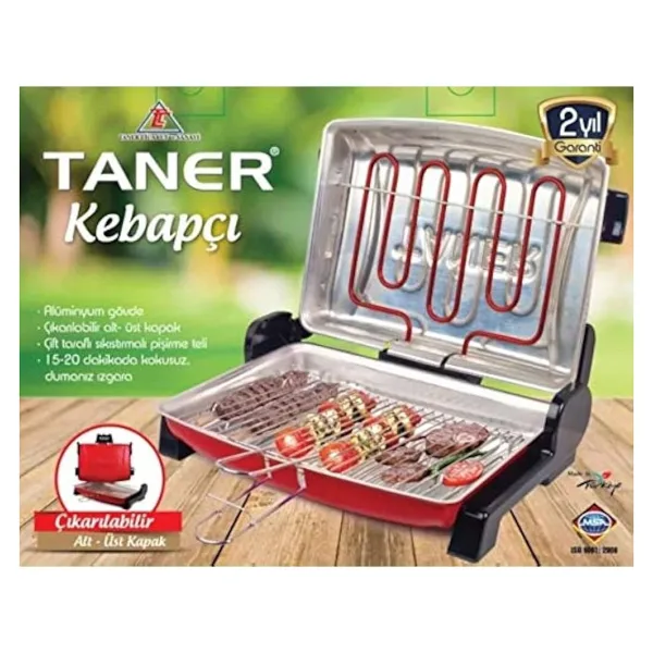 Taner Kebapçı TNRIZ-1705 Büyük Boy Gri 1200 W Çift Telli Izgara