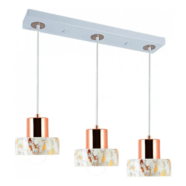 TT017-3S-MBY TT Aydınlatma Mermer Desen 3 lü Sıralı Beyaz Avize