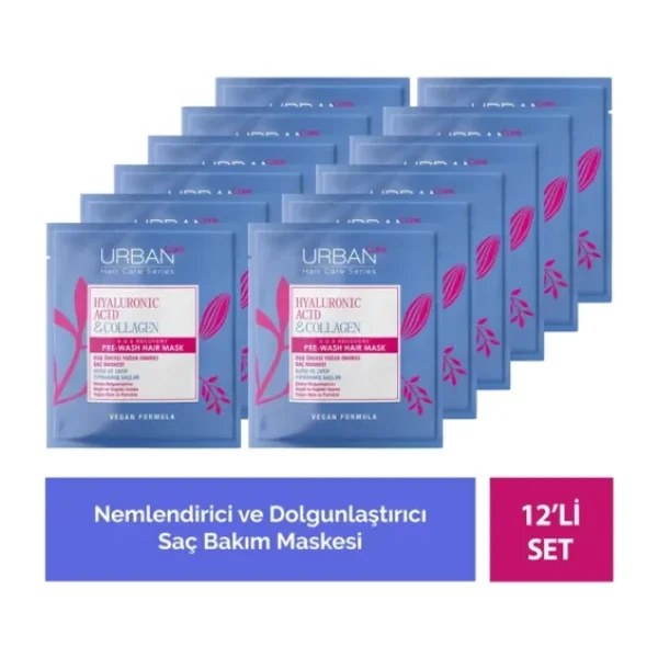 Urban Care Hyaluronik Asit&Kolajen Kuru ve Cansız Saçlara Duş Öncesi Saç Bakım Maskesi 12'li Set