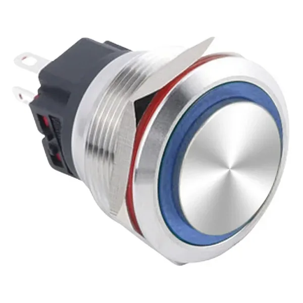 WD25B-G1-E 25mm Çıkık Yaylı Işıklı Metal Buton - Mavi