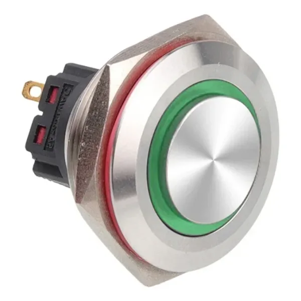 WD28B-G1Z-E 28mm Çıkık Anahtarlı Işıklı Metal Buton - Yeşil