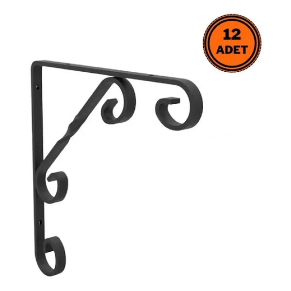 12 Adet Burgulu 20 x 25 cm Dekoratif Raf Altı Ayağı Konsol Siyah