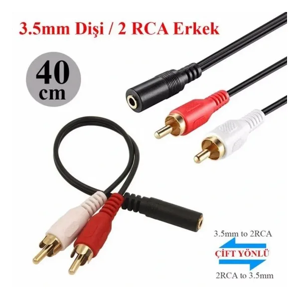 3.5mm Stereo Dişi 2 x RCA Erkek (M) Ses Kablosu