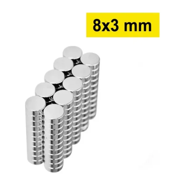 5 Adet 8X3mm Yuvarlak Neodyum Mıknatıs Güçlü Nikel Kaplamalı Kaliteli Dayanıklı Magnet