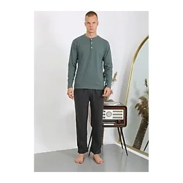 Akbeniz Erkek Penye Uzun Kol Pijama Takımı 6860 Haki