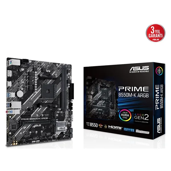 ASUS PRIME B550M-K ARGB B550 2xDDR4 DP/HDMI 2xM.2 AM4 ANAKART