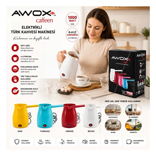 Awox Caffeen Sarı Elektrikli Cezve