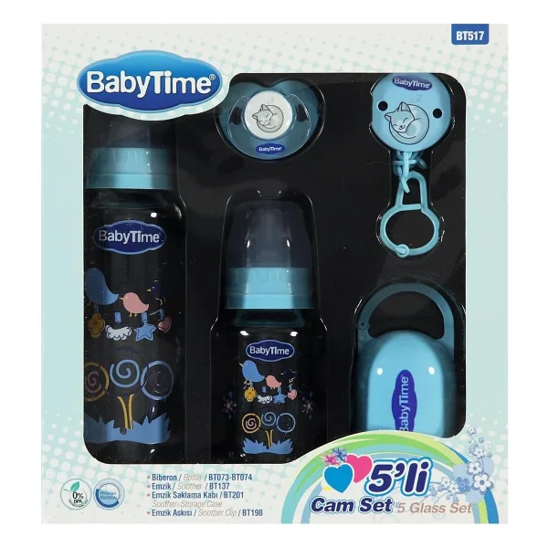 Babytime 5'Li Cam Biberon Seti Mavi