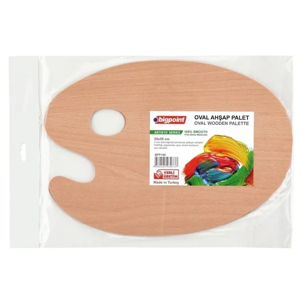 Bigpoint Ahşap Sanatsal Oval Palet, 40 Cm, Dayanıklı Ahşap Malzeme, Yağlı Boya Ve Akrilik Boya İçin Uygun