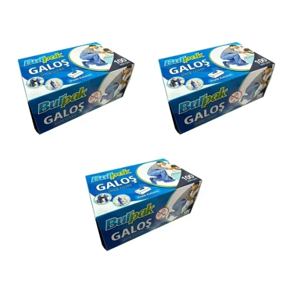 Bıurpak Tek Kullanımlık Kalın Pratik Kutulu Galoş - Mavi - 100 Adetlik 3 Paket