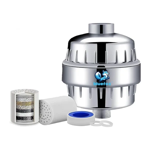 Bluefox SILVER Duş Filtresi - Klor ve Ağır Metal Arıtmalı, KDF 55 + Aktif Karbon, Saç ve Cilt Dostu, Kireç Azaltıcı, Evrensel Uyumlu, Aletsiz Montaj, Su Yumuşatıcı