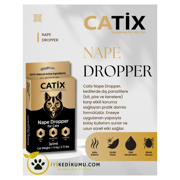 CATİX Kedi Ense Bit Pire Kene Deri Bakımı Bitkisel Damla 3x1 ml 1-5 Kg