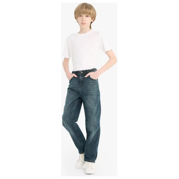 DeFacto Erkek Çocuk Straight Fit Düz Paça Jean Pantolon D7087A825SP - 8 - 9 Yaş - Mavi-NM34