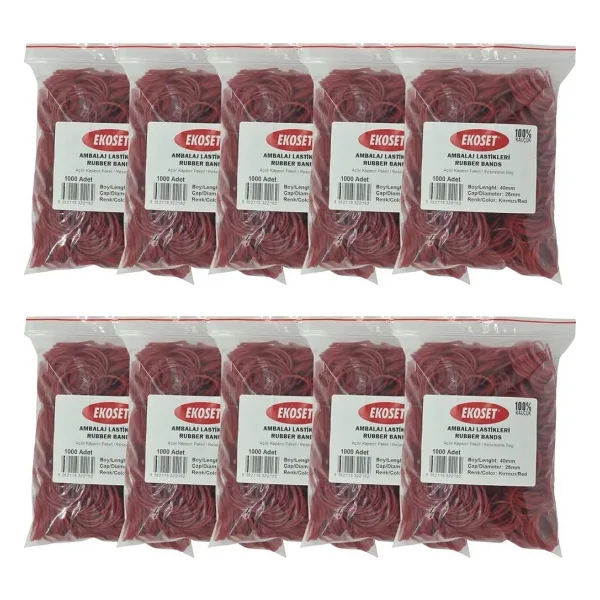 Ekoset Kırmızı Paket Ambalaj Para Lastiği 40mm 10.000 Adet