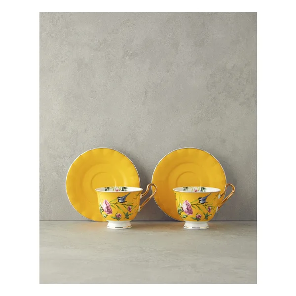 English Home Vanilla New Bone China Sarı 2 Kişilik Kahve Fincan Takımı