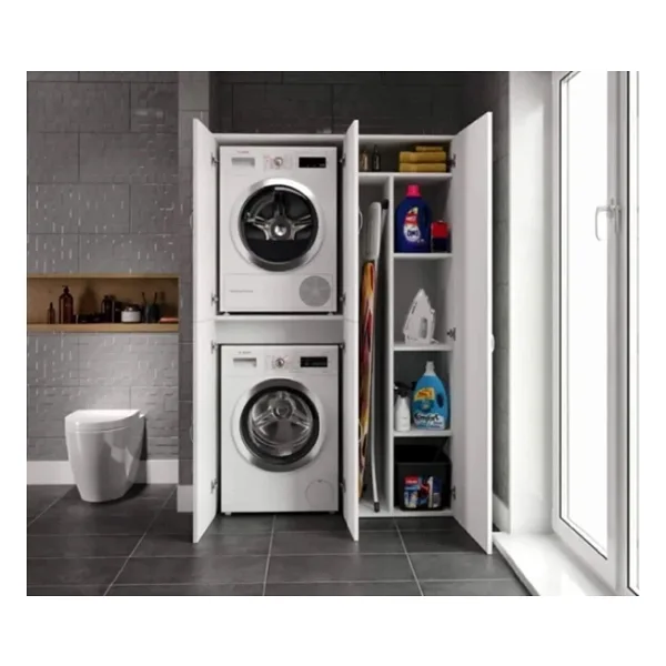 Eriza Home Çamaşır Ve Kurutma Makinesi Dolabı, Ütü Masası Ve Temizlik Kovası Bölmeli Çok Amaçlı Banyo Dolabı