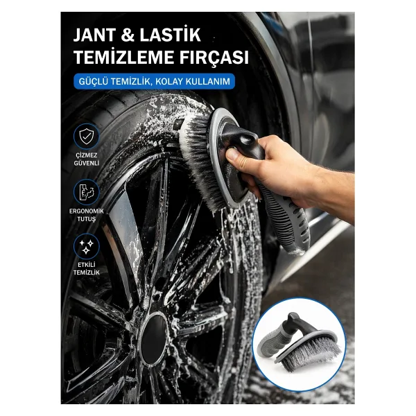 Fine Clean Jant , Lastik Temizleme Fırçası Ergonomik Saplı Oto Temizlik Fırçası Güçlü Temizlik