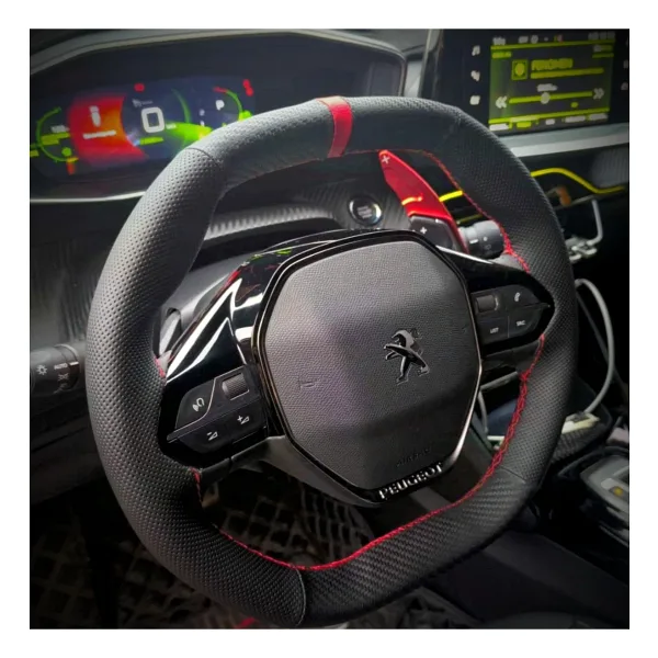 HASBAY DİKİŞLİ DİREKSİYON KILIFI KARBON NOKTA DERİ KIRMIZI YÜZÜK/DİKİŞLİ PEUGEOT 3008 2008