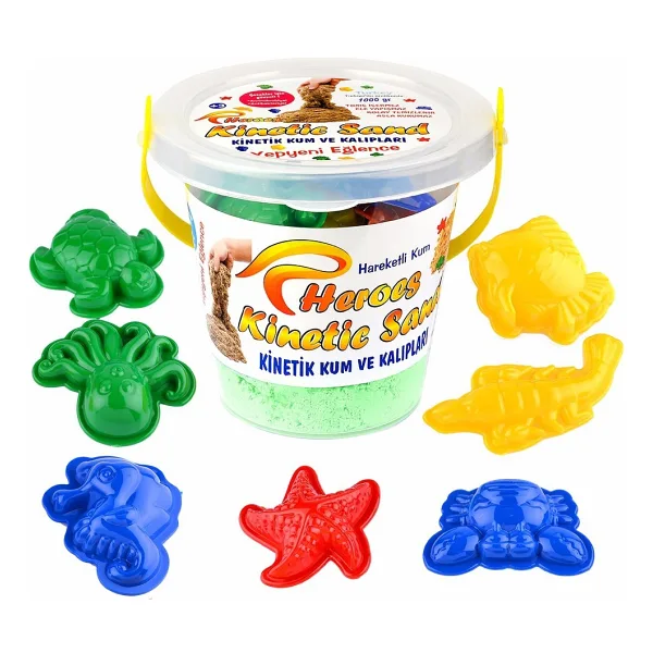 Heroes Kinetik Kum Kovalı Set Yeşil Renk 1 kg + 6 Parça Oyun Kalıbı