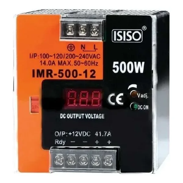 IMR-500-12 - 500W 12VDC 41.5A Mini Göstergeli Raya Montajlı Güç Kaynağı
