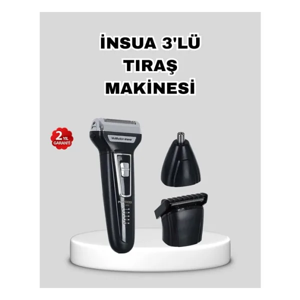 Insua 3'lü Tıraş Makinesi - 3 Farklı Kesim Başlığı, Güçlü Motor, 60 Dakika Kullanım - Renkli