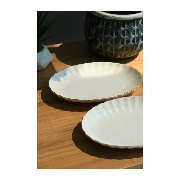 Kütahya Porselen Bone Luz Altın File Kayık Tabak 24X17cm Bnlzf24ky20 2 Li