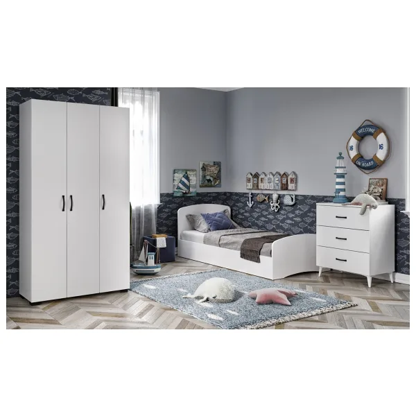 Kzn Home Soft Çocuk Odası Takımı Beyaz Karyola 3 Kapaklı Gardırop