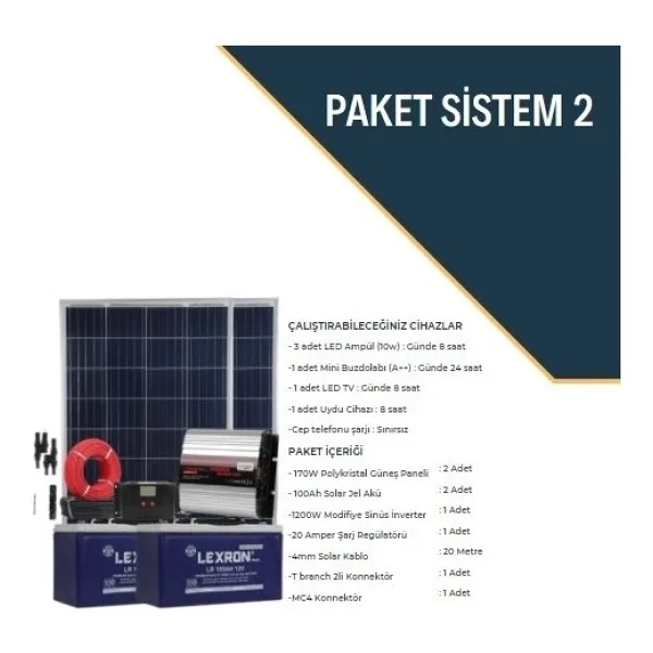 Lexron Mini Bağ Güneş Enerjisi Evi Solar Paketi 1200W Inverter 170W