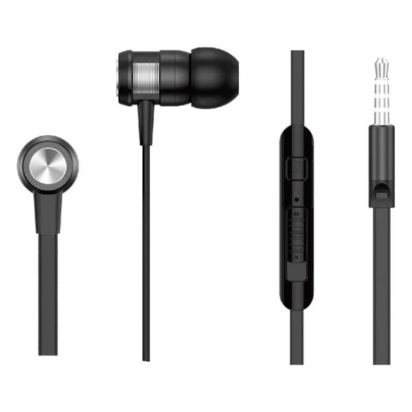 Lucatech Samsung Xiaomi Oppo Huawei Uyumlu Slikonlu Metal Kafa Kulaklık 3.5 mm Jack Girişli - Siyah