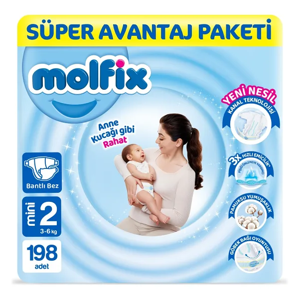 Molfix 2 Numara Mini 66'lı 3 Adet Bebek Bezi