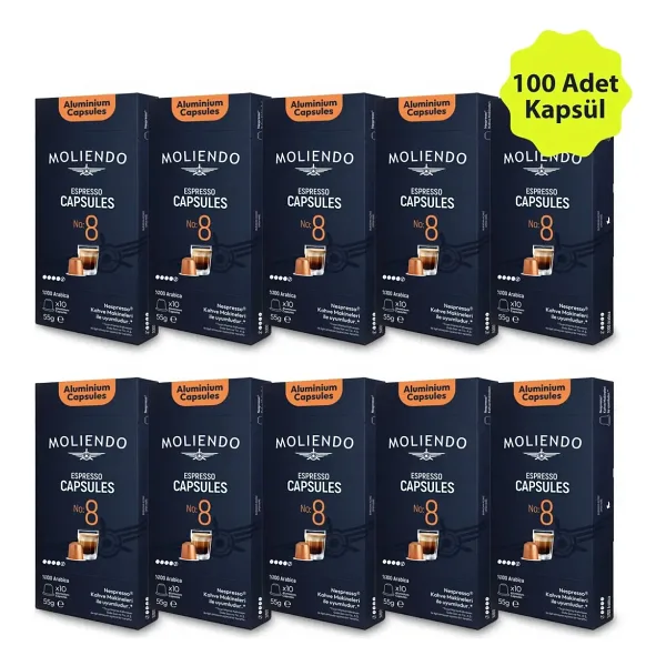 Moliendo Alüminyum Kapsül Kahve No:8 Avantaj Paketi (100 Adet Nespresso Uyumlu Alüminyum Kapsül)