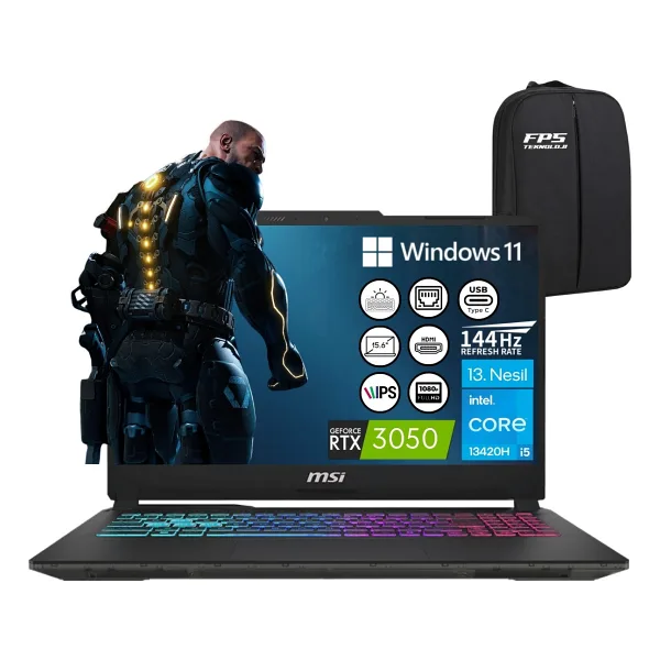 MSI Cyborg 15 A13UC-2087XTR i5-13420H 16 GB 4 TB SSD RTX3050 15.6" Full HD Gaming Laptop