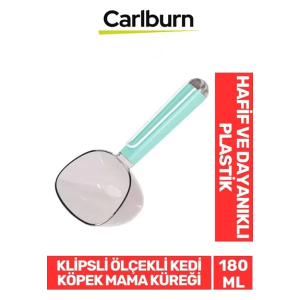 Özel Üretim Dayanıklı Şeffaf Başlıklı 180ml Kapasiteli Klipsli Ölçekli Kedi Köpek Mama Küreği
