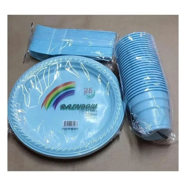 PARTY STORE Mavi Tabak Bardak Çatal Seti Plastik 25 Kişilik Kullan At