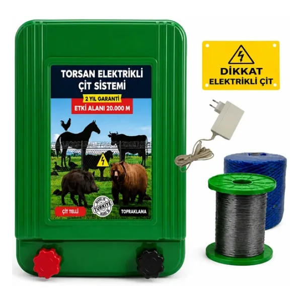 TORSAN 220V ADAPTÖRLÜ PRO 2000 Elektrikli Çit Sistemi ( Domuz - Ayı Kovucu ) 2000MT