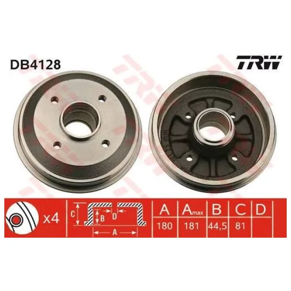 Trw Db4128 Arka Fren Kampanası P309 P306 Xsara Zxsara 1.4l 1.6l 1.8ı 1.9 Abs'siz 4247.32