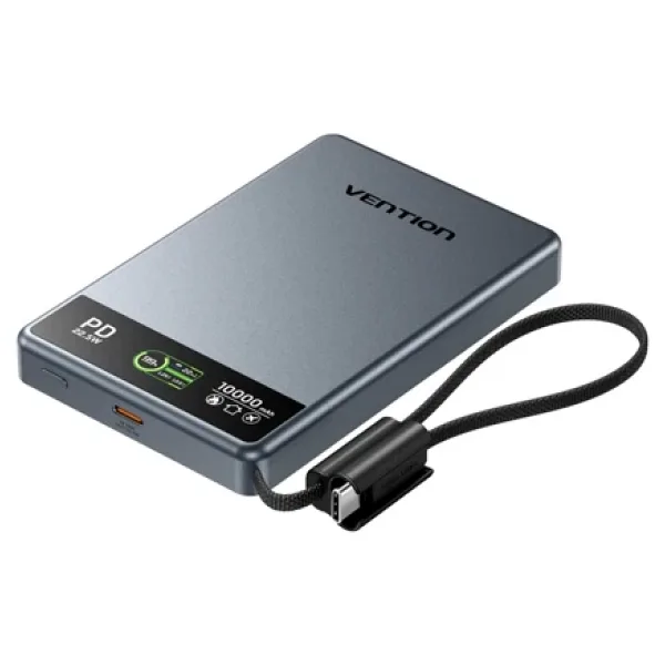 Vention Ultra Slim Serisi 10000Mah Manyetik Kablosuz Powerbank 15W Tft Ekranlı Magsafe'Li Taşınabilir Şarj Aleti