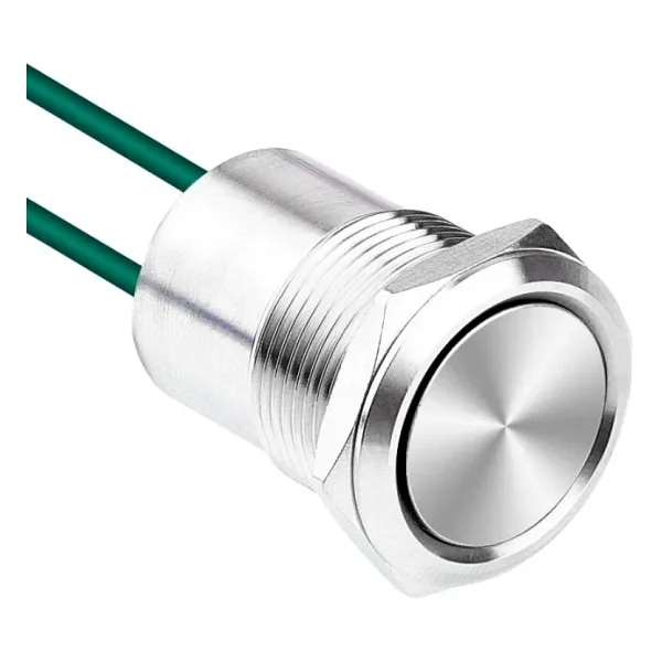 WD19D1-P2 19mm Düz Yaylı Kablolu Metal Buton