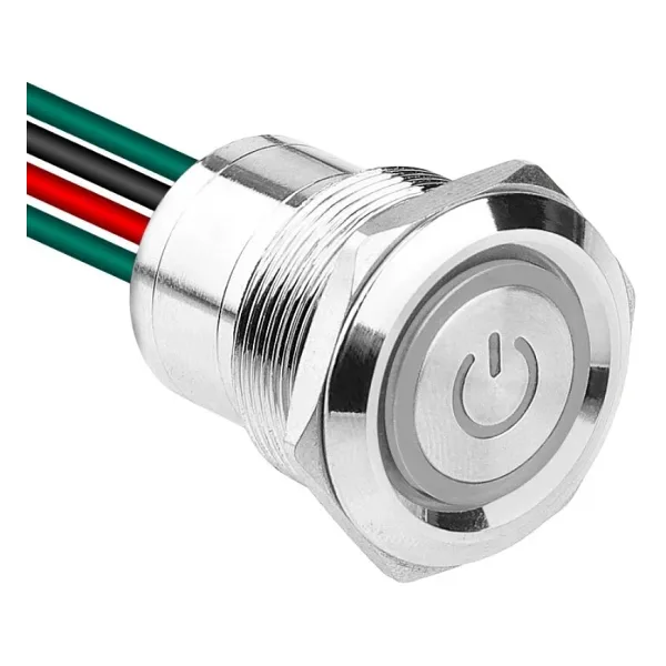WD22D1-P2Z-EC 22mm Düz Anahtarlı Işıklı Power Kablolu Metal Buton - Beyaz