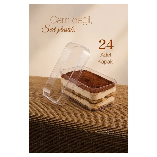 24'lü Tiramisu Cup 300 cc Mika Kase Plastik Şeffaf Kapaklı Sunum Kabı Tatlı & Meze ve Salata Kap