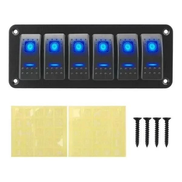 6'lı ON-OFF Mavi Işıklı Anahtar Switch Panel 12V-24V