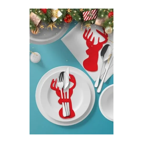 ARTİKEL 6 Adet Kırmızı Yıldız Desenli Yılbaşı Dekoratif Kaşıklık, Yeni Yıl Sofrası Aksesuarı, Dekoratif Keçe Kaşıklık, Yeni Yıl