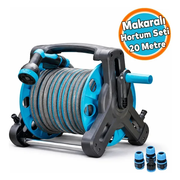 Badem10 Makaralı Hortum Seti Garden Kit Bahçe Çeşme Su Hortumu Iç Çap 1/2 Sulama Araç Yıkama 20 Metre