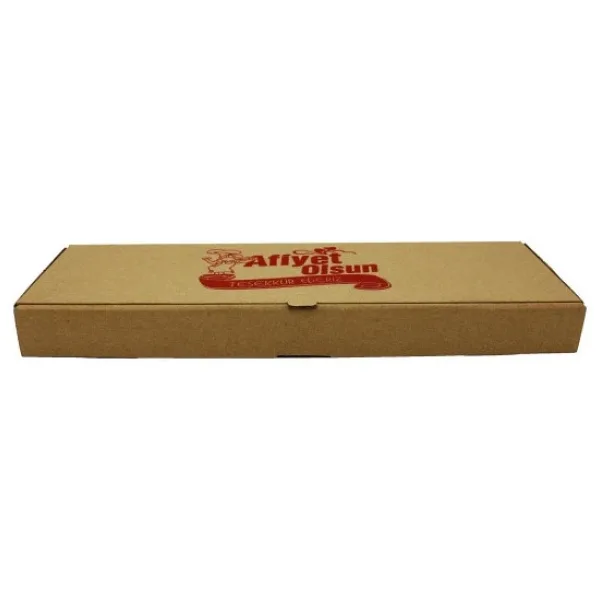 Baskılı E Dalga Dikdörtgen Kıymalı Peynirli Pide Kutusu Kraft Karton - 13.5X43X4 Cm. - 100 Adet