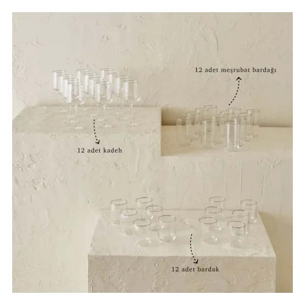 Bella Maison Premium Bardak-Kadeh Seti 36'lı Silver
