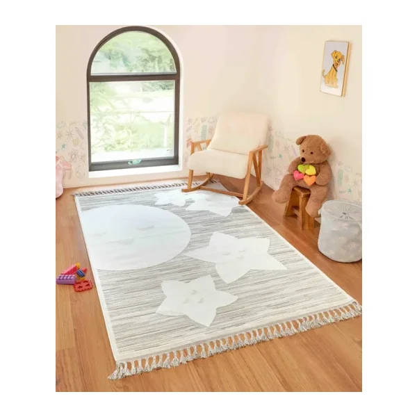 Bercario Kids 9273 Ay Yıldızlı Dokuma Çocuk Odası Halısı Yumuşak Bebek Odası Halısı