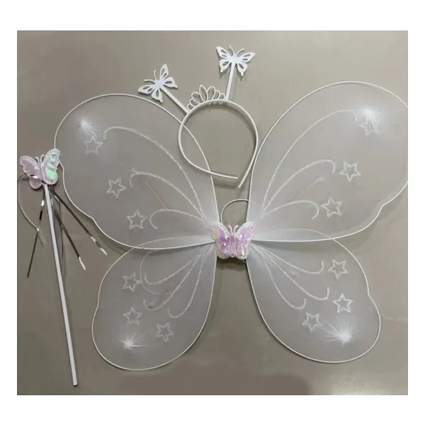 Beyaz Renk Kelebek Kanadı Tacı ve Sopası 50x37 cm (5264)