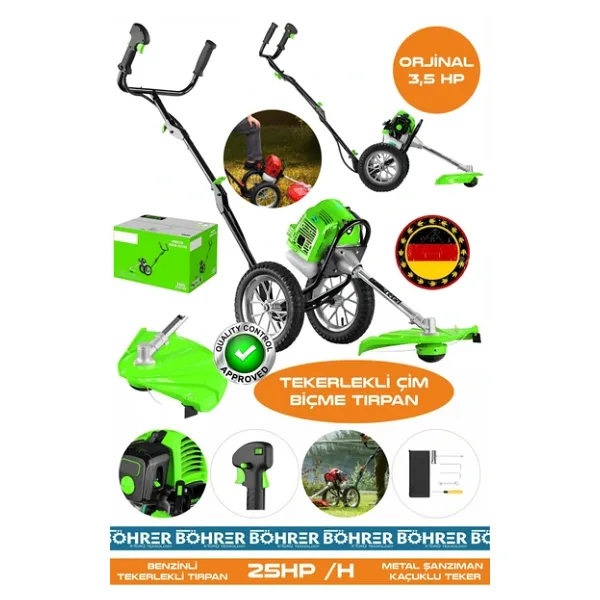 BÖHRER Alman Pro Ba01075y 25hp/h Tekerlekli Benzinli Diken Çalı Çim Biçme Tırpan Makinesi
